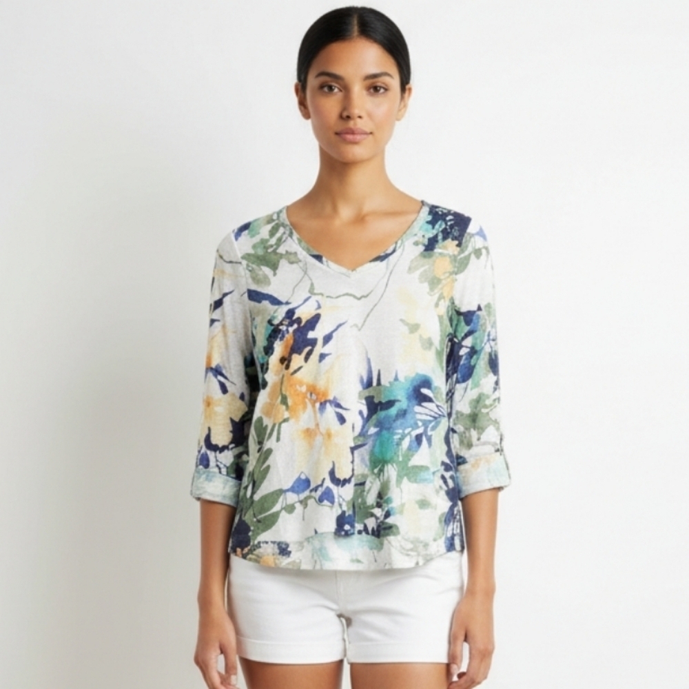 Vibrant Floral V-Neck Long Sleeve Top